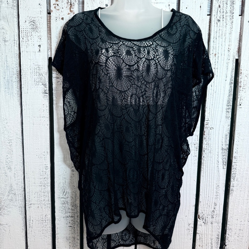 Capote Mesh Lace Top Size Medium‎ Black Tunic Scoop Neck Goth Glam Whimsigoth